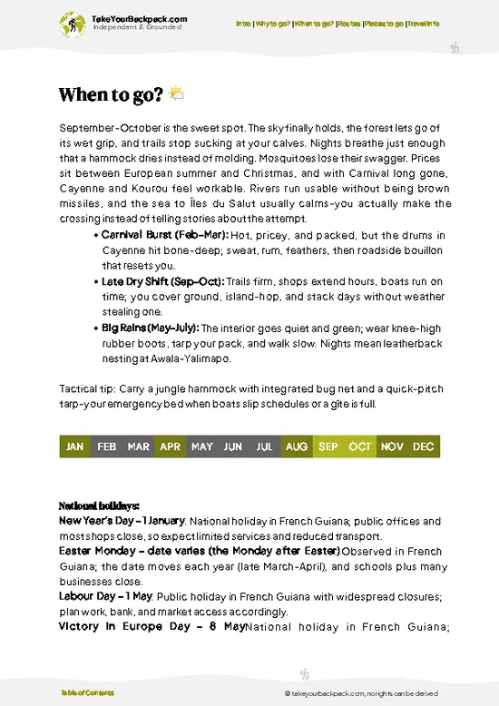 example page 3 from our offline Travel Guide for French Guiana